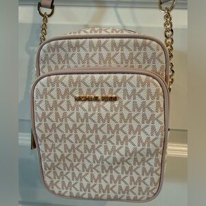 Michael Kors Blush MK Logo Crossbody with Gold Chain Accents